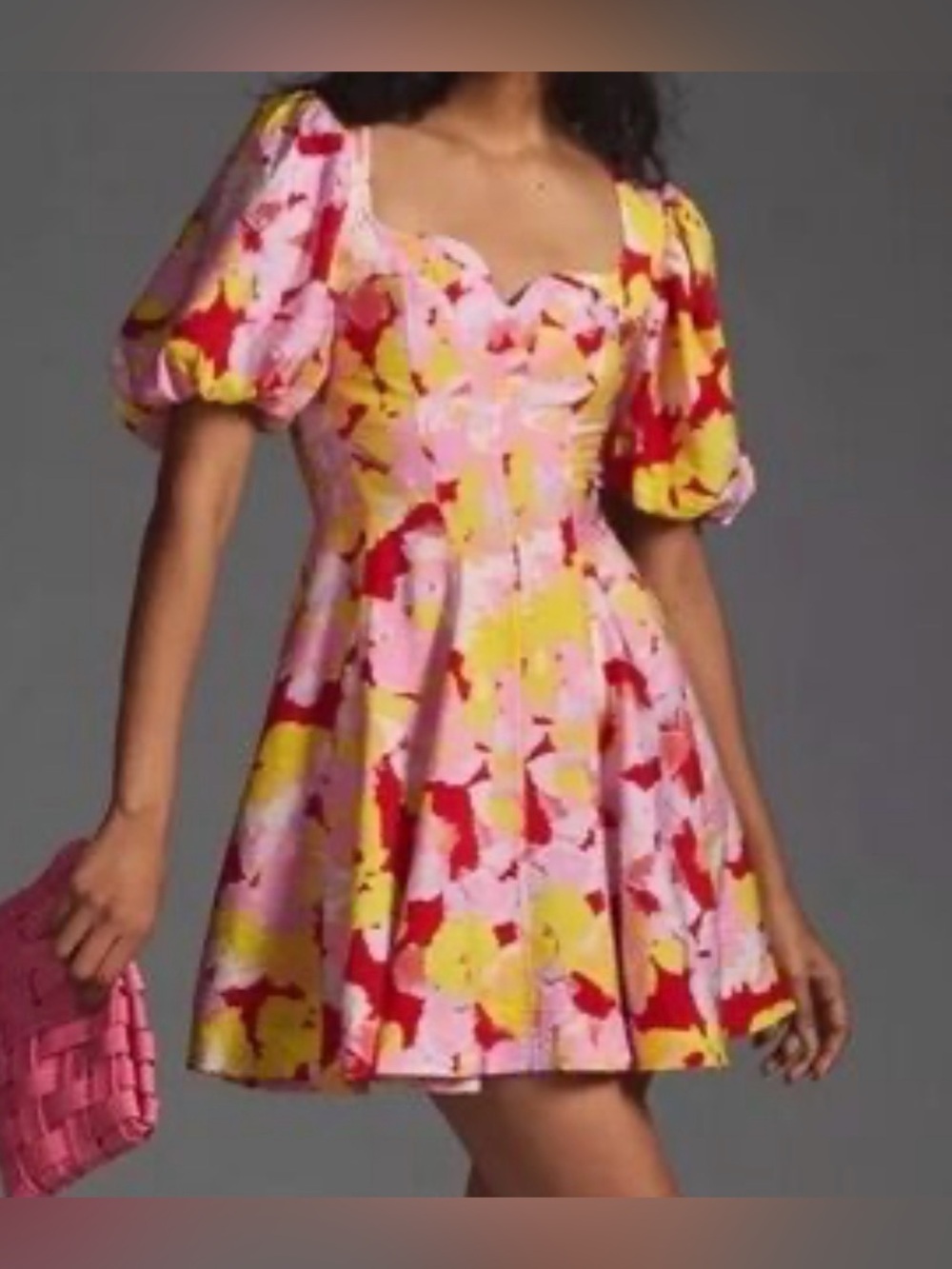 By Anthropologie Floral Puff Sleeve Mini Dress